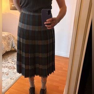 Vintage 100% Wool A-Line Plaid Skirt - Blue and Gray